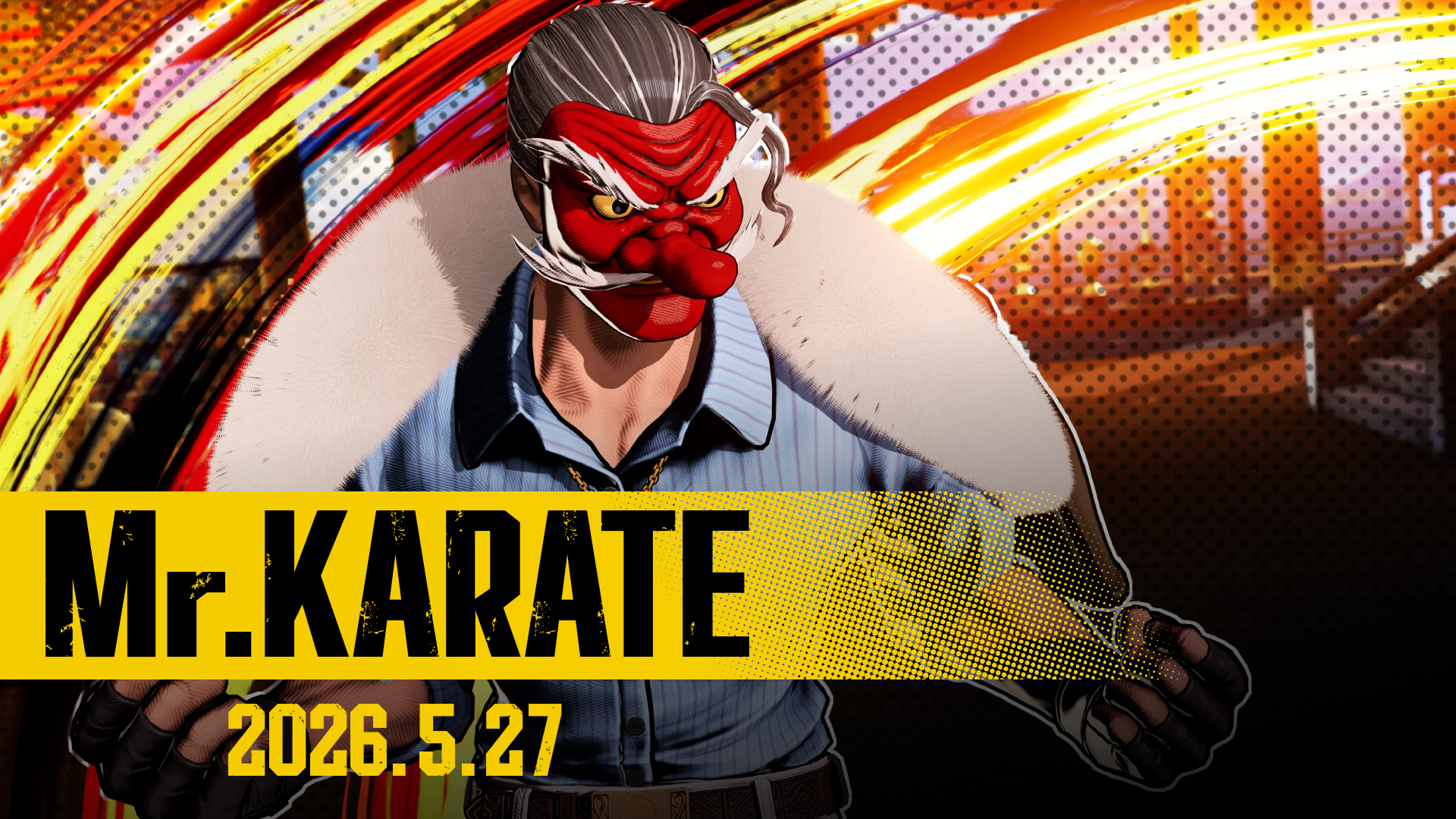 Mr. Karate Fatal Fury City of the Wolves Temporada 2 — guerrero enmascarado con máscara tengu en South Town
