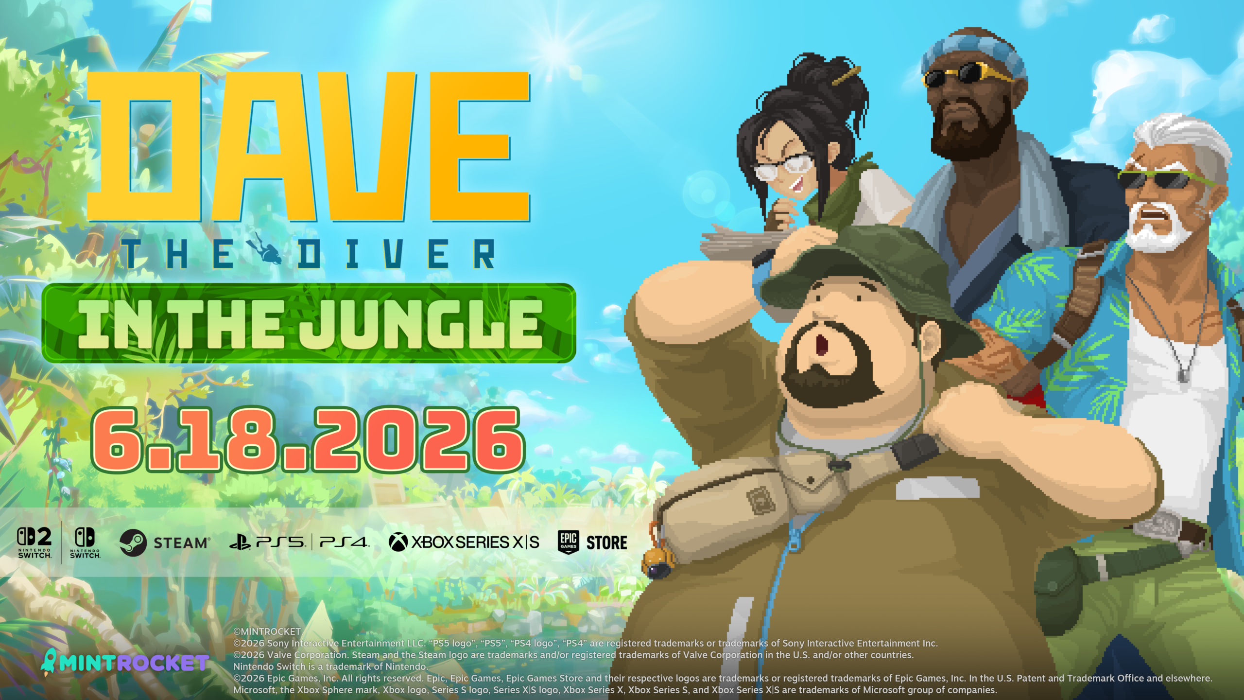 Dave the Diver explorando una selva tropical con animales salvajes y vegetación densa en el DLC In the Jungle