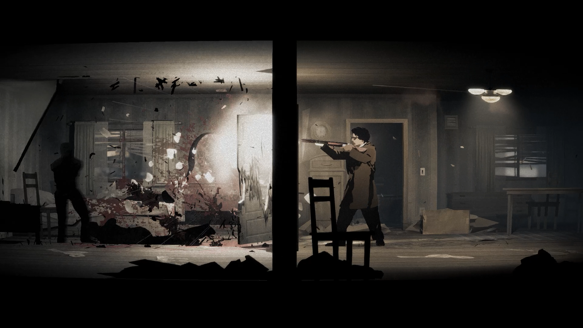 Silver Pines survival horror metroidvania Team17 — investigador en pueblo abandonado con estética neo-noir rotoscopiada
