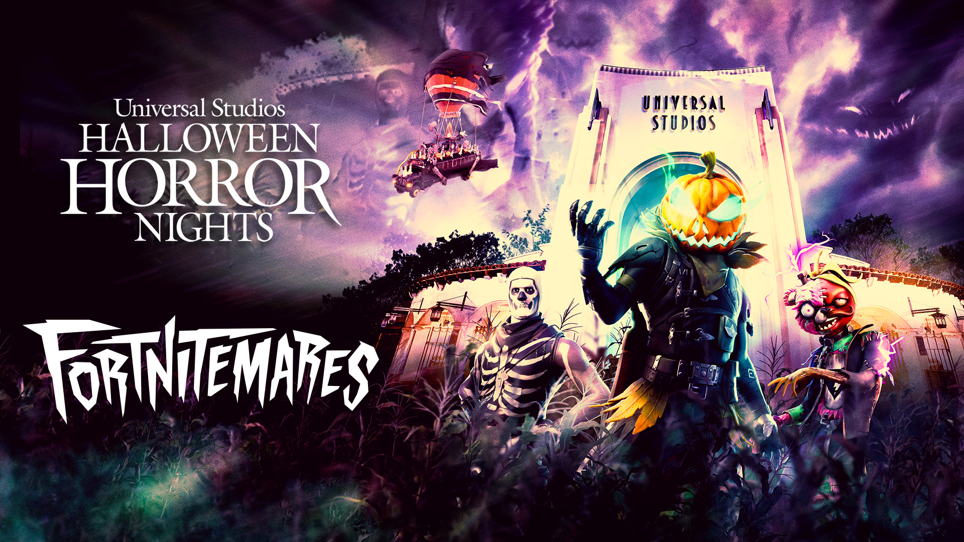 Zona de miedo Fortnitemares en Halloween Horror Nights 2026 con el Autobús de Batalla en Freaky Fields