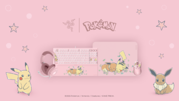 Razer lanza colección Pikachu y Eevee: periféricos para tu setup Colección Razer Pikachu y Eevee 2026 con headset, teclado, mouse y mousepad sobre fondo temático Pokémon