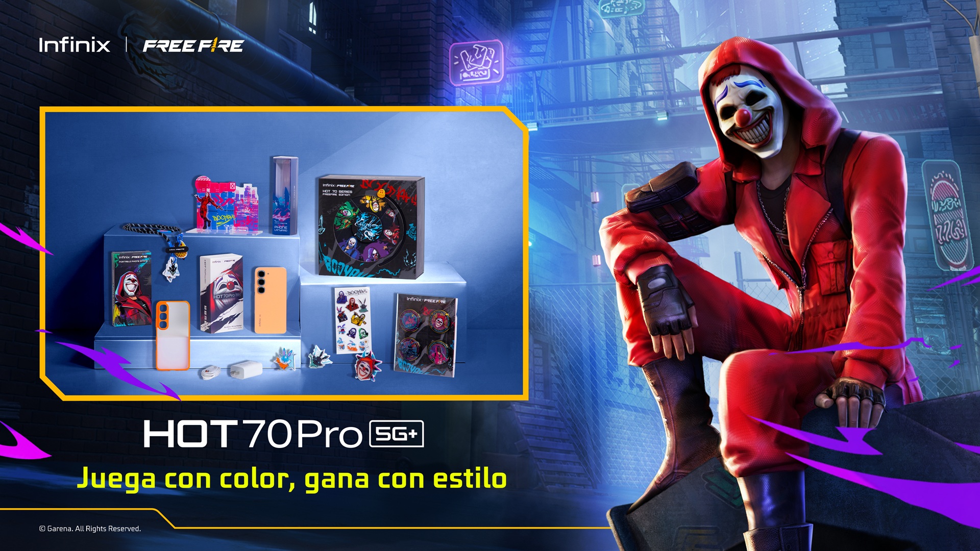 nfinix HOT 70 Pro 5G Free Fire Edition con diseño Top Criminal y Bunny Warrior presentado en México