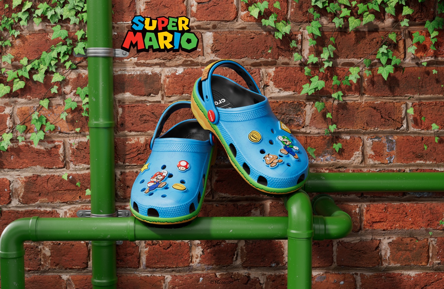 Colección Crocs Super Mario México con modelos de Mario, Peach, Yoshi y Bowser