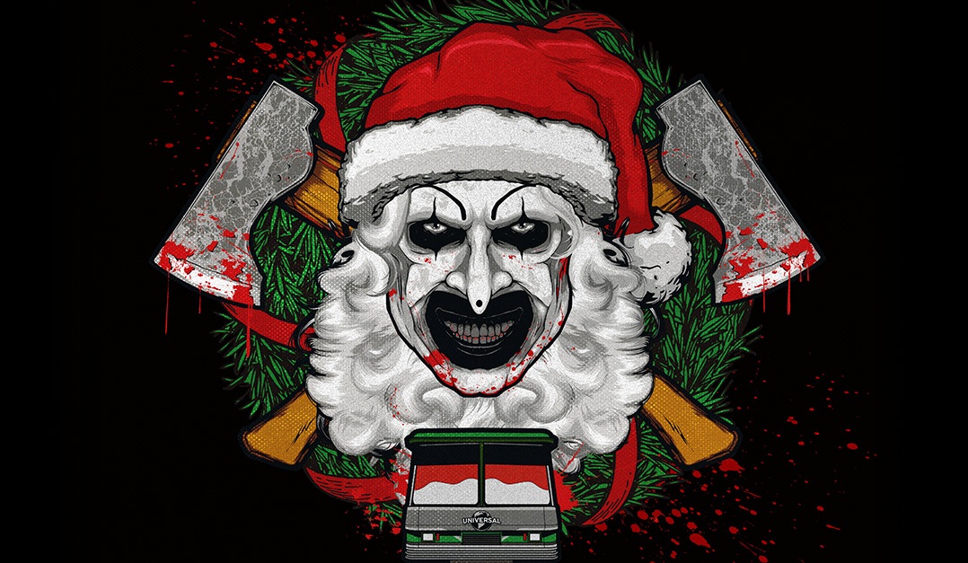 Cartel oficial de Halloween Horror Nights Universal Hollywood 2026 con Art the Clown y casas del terror