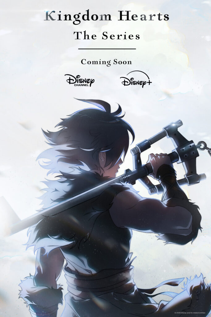 Anuncio oficial de Kingdom Hearts como serie anime en Disney Plus, con Sora y personajes icónicos de la franquicia